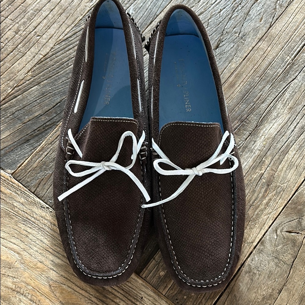 Donald J. Pliner Brown and White Slip-On Loafers